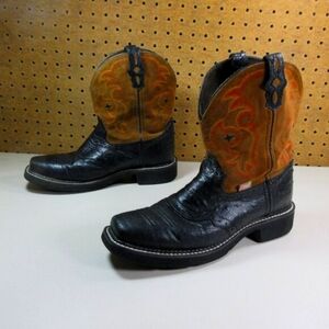 Justin womens brown suede an black ostritch Gypsy cowgirl boots 8 B L9968